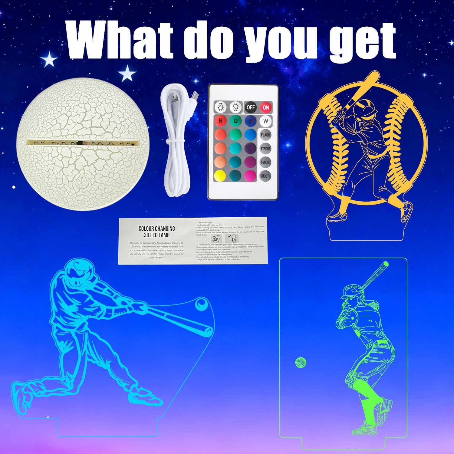 Baseball Gifts for Boys 8-12, 3 Patterns LED 3D Illusion Lamp 16 Colors with Remote Control, Baseball Room Decor, Birthday Stocking Stuffers for Teens Boys Girls image 2