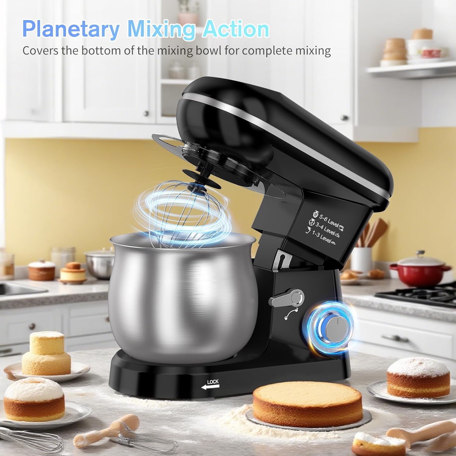 Electric Stand Mixer with 5.3 Quart?Cake Mixer with Stainless Steel Bowl and Stand, Kitchen Mixer Tilt-Head Design – Includes Dough Hook, Whisk & Beater-Great for Baking Bread, Cakes, Cookies