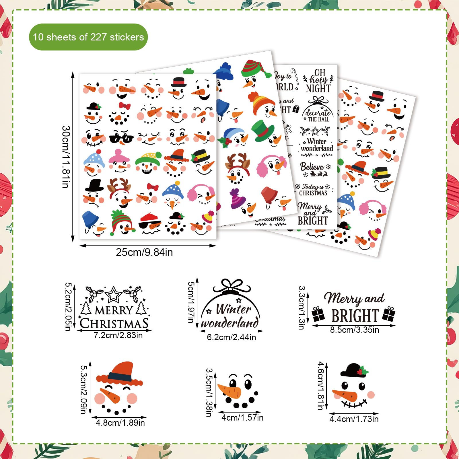 10 Sheets/227pcs Snowman Face Stickers - Image 2