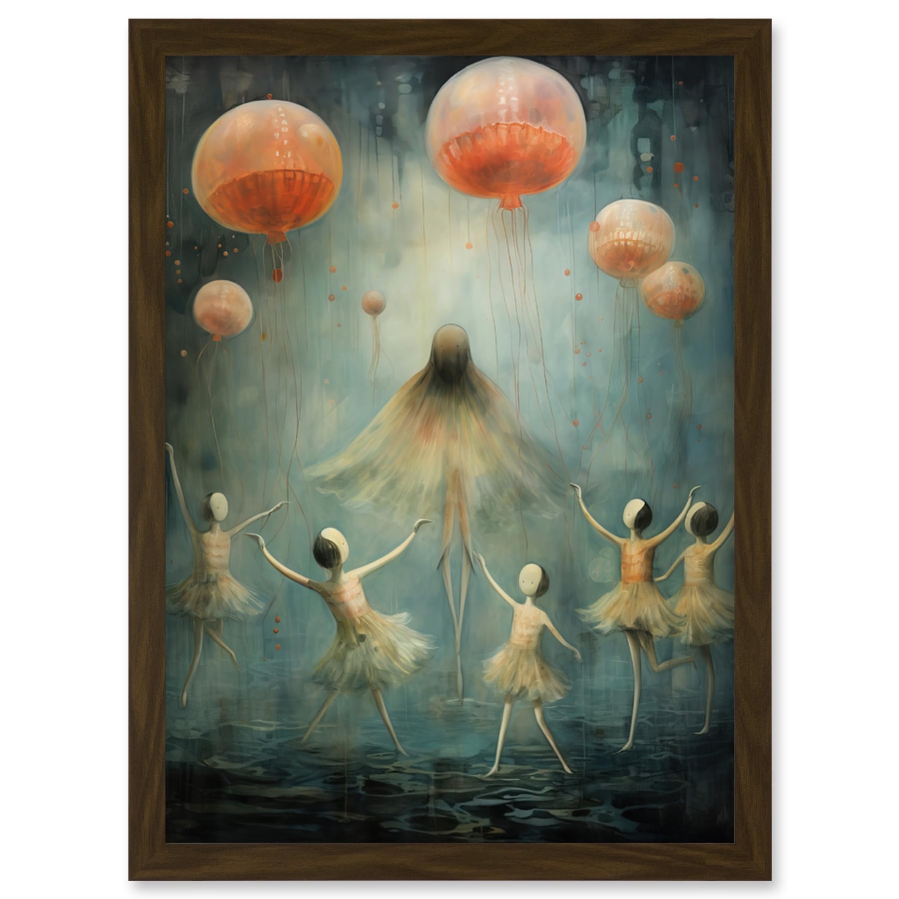 Artery8 The Jellyfish Ballet Whimsical Surreal Underwater Dance Artwork Framed Wall Art Print A4