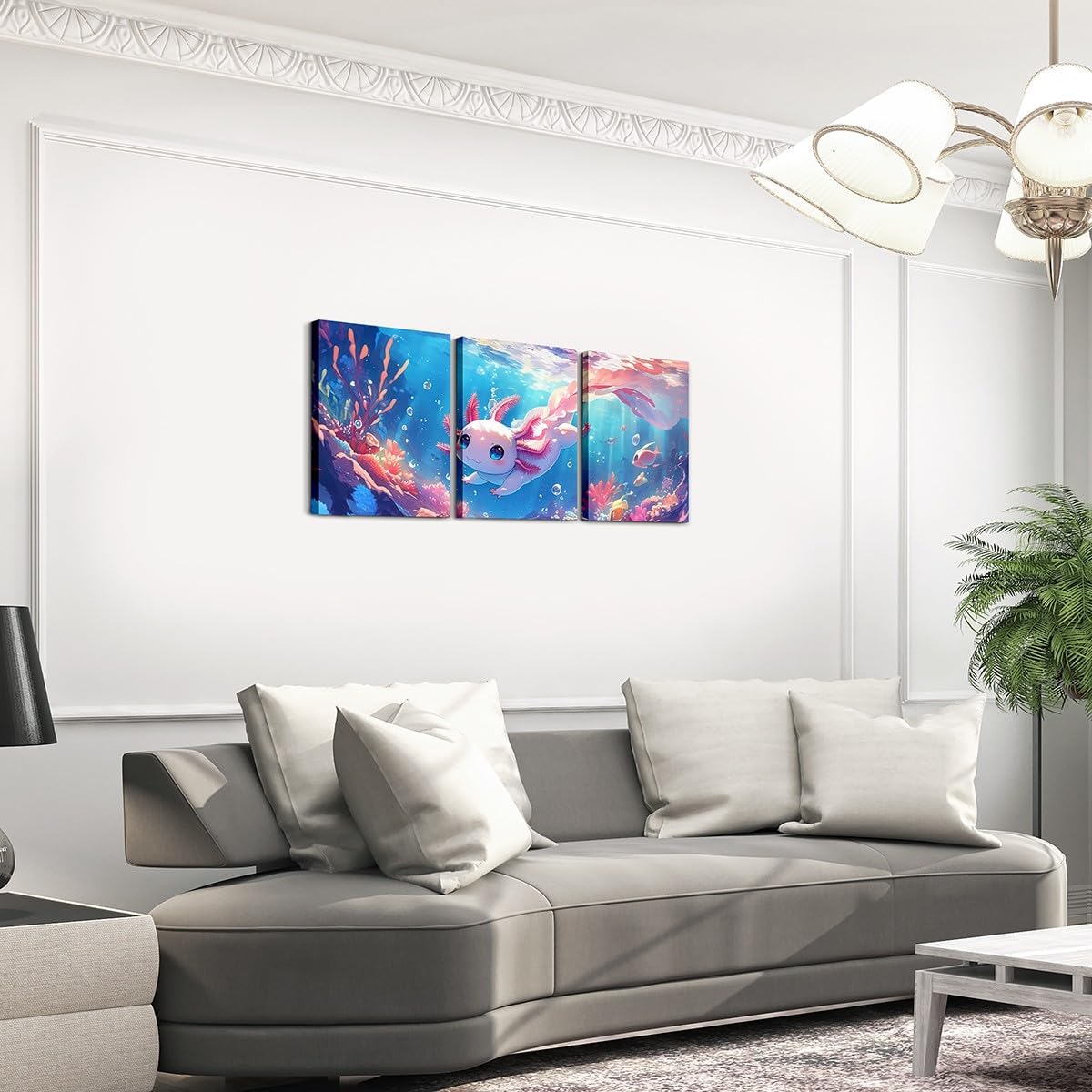 Feelyou Cute Axolotl Wall Decor for Kids Bedroom Wall Art Ocean Sealife Wall Painting Wall Artworks Hang Pictures for Office Decor Cartoon Axolotl Bathroom Home Decor Posters 12x16 inch 3 Piece