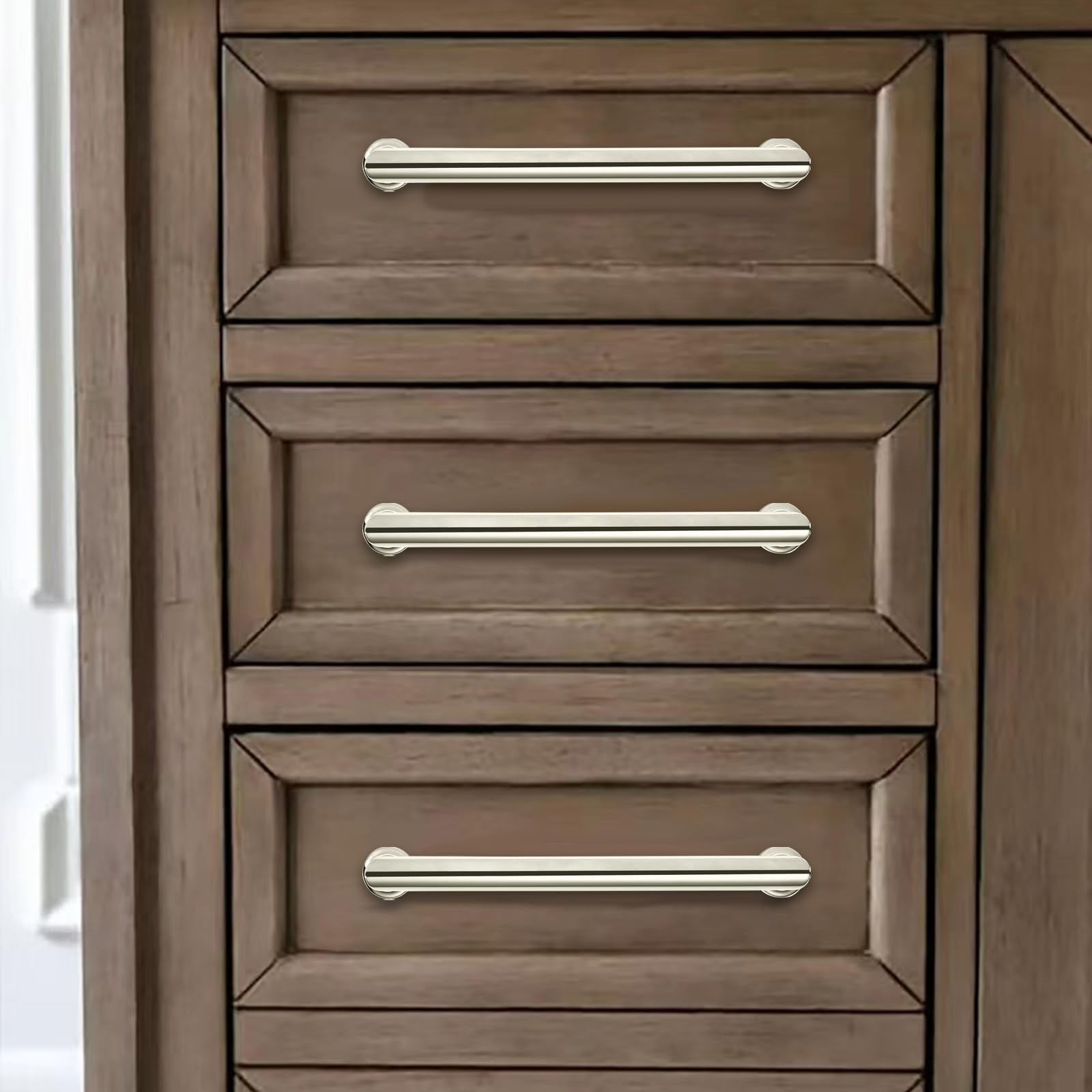 khtumeware Paquete de 10 tiradores de gabinete de níquel pulido de 96 mm, asas sólidas resistentes para armarios de cocina, armarios, cajones y accesorios de baño