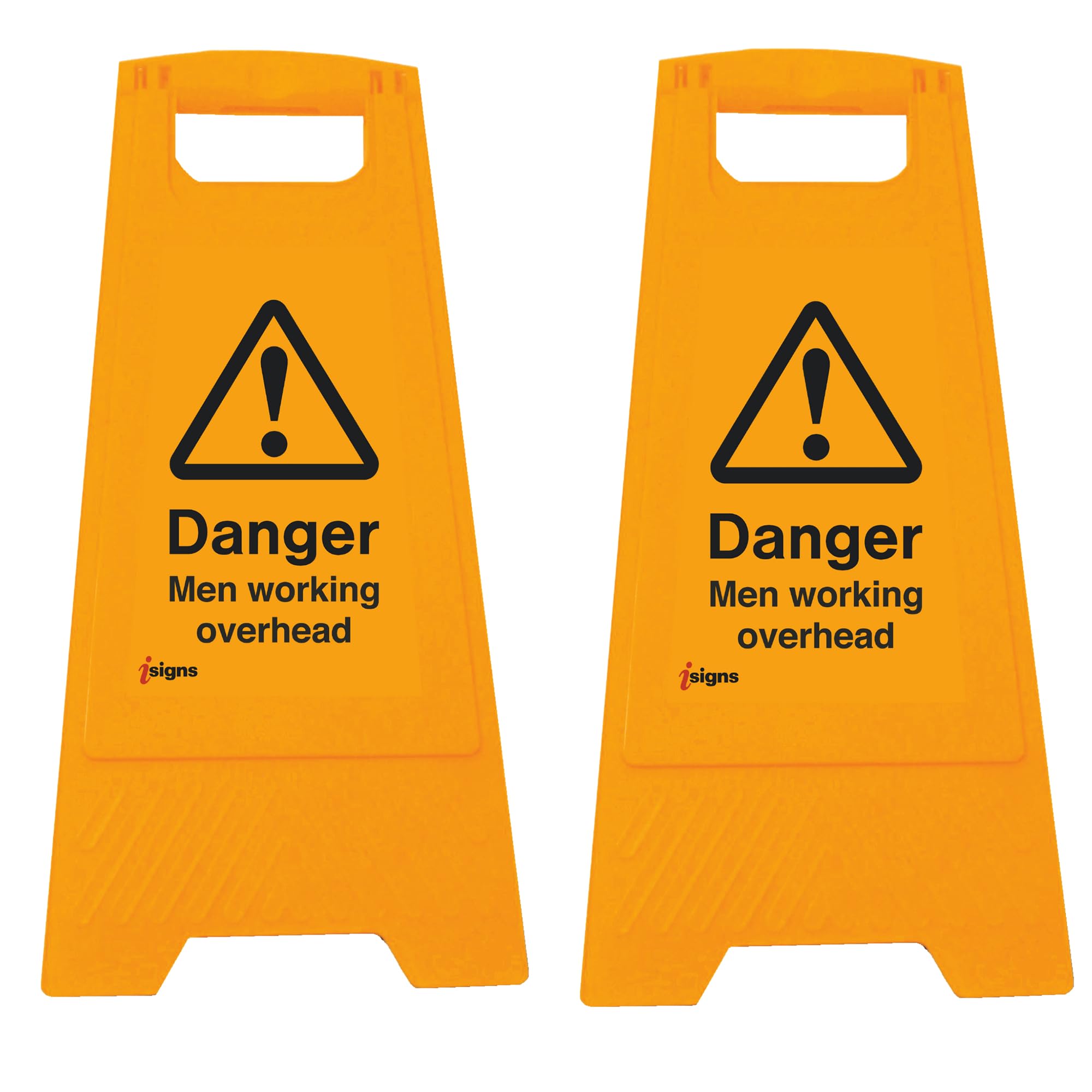 iSigns Floor Signs (Danger Men Working Overhead) Free-Standing Danger Sign for Factories, Warehouses and More, A-Frame Site Safety Sign, 300x575mm Caution Sign (Pack of 2)
