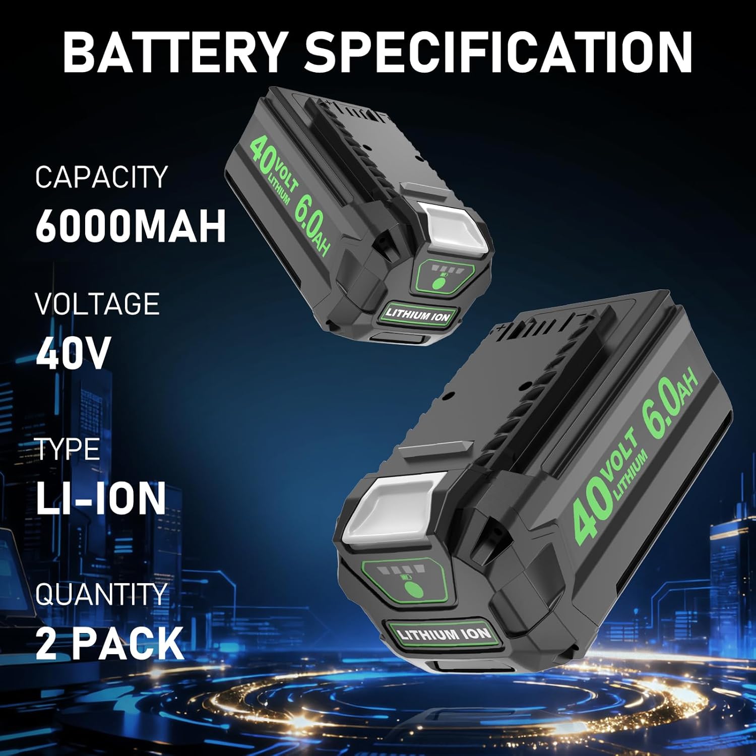 6000mAh Lithium ion 29472 Replacement for Greenworks 40V Battery Compatible with Greenworks 40 Volt Battery 29472 29252 20202 22262 25312 25322 20642 22272 27062 21242 Tools (Not for Gen 1) (Black)