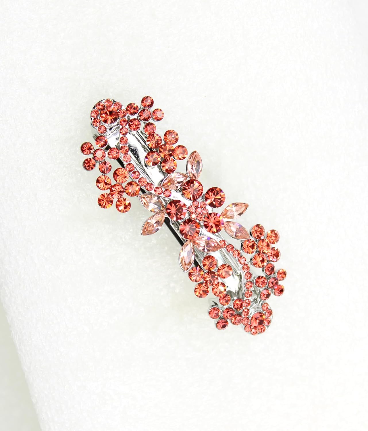Faship コーラルラインストーンクリスタルフローラルヘアバレッタクリップ