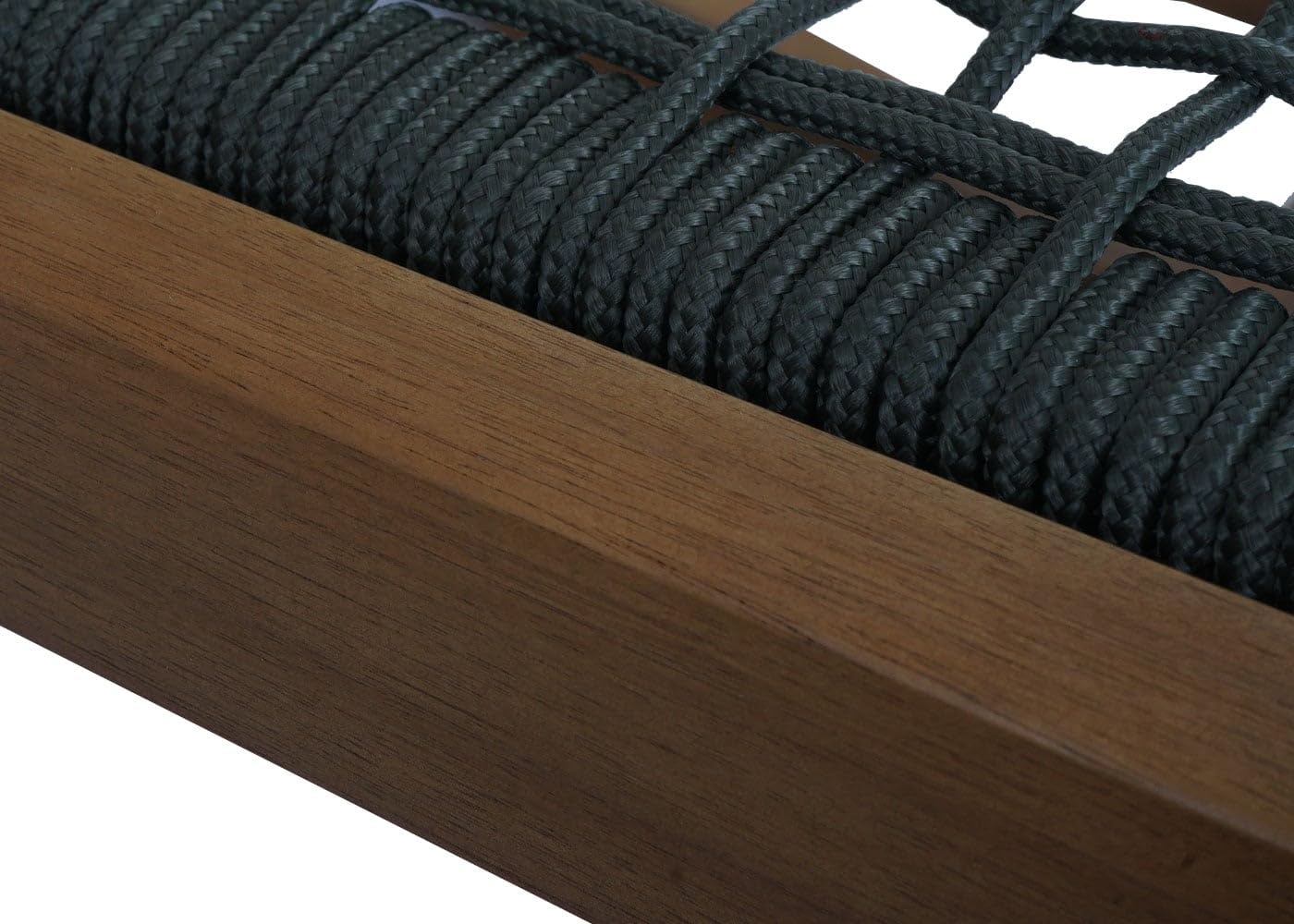 Mendler Fotel bujany HWC-P73, do ogrodu, na zewnątrz, krzesło bujane, leżak bujany, drewno akacjowe, plecionka linowa – oliwkowa zieleń