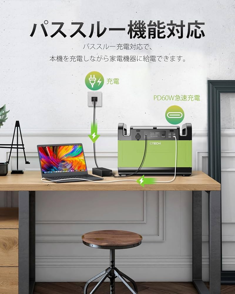 Amazon.co.jp: CTECHi ポータブル電源 大容量 1500W リン酸鉄