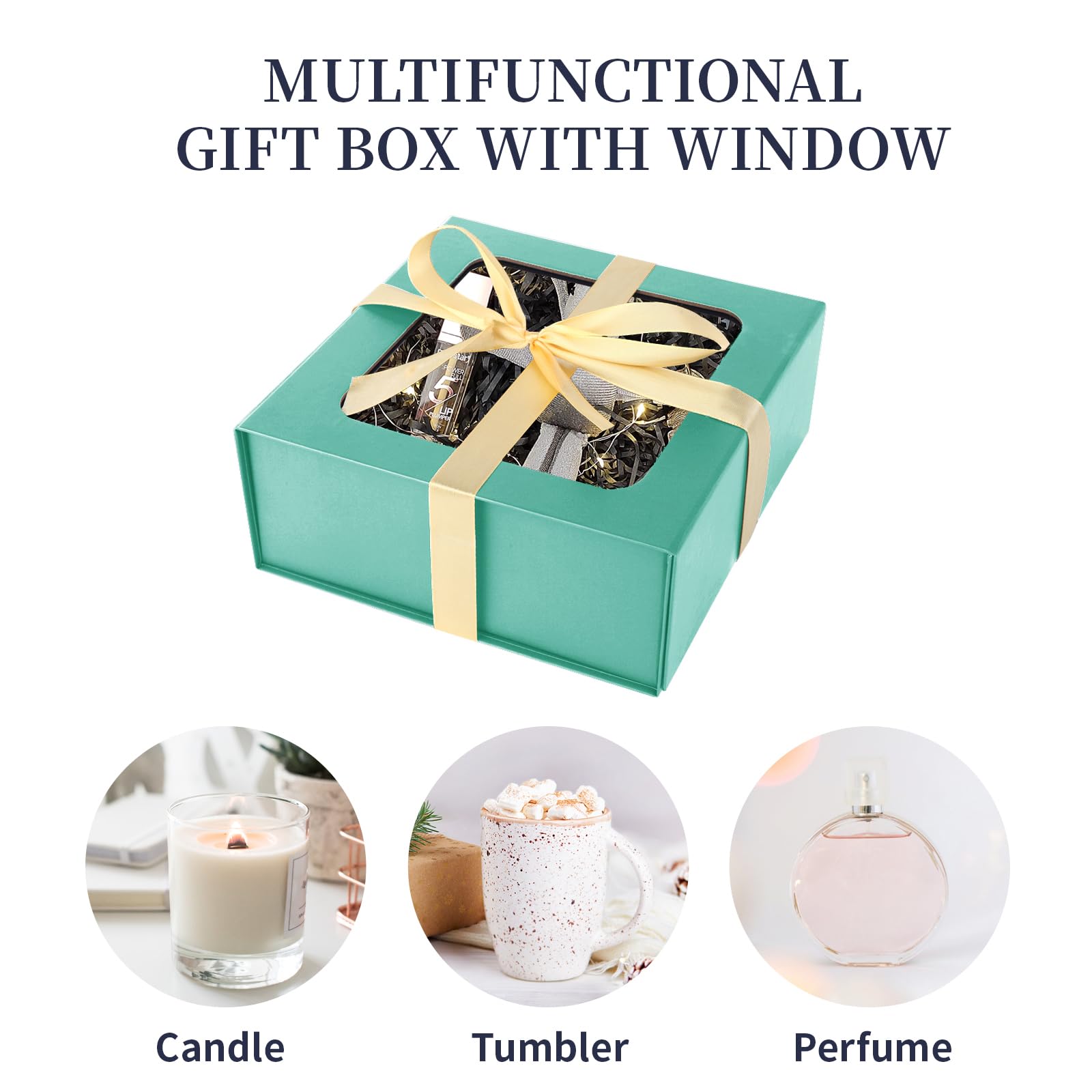 Hellgrüne Geschenkboxen mit Fenster, 19,1 x 19,1 x 7,9 cm, Brautjungfernboxen zum Verschenken, Geburtstagsgeschenkboxen mit Magnetverschluss, Deckel für Geschenke, niedliche Boxen, luxuriös für