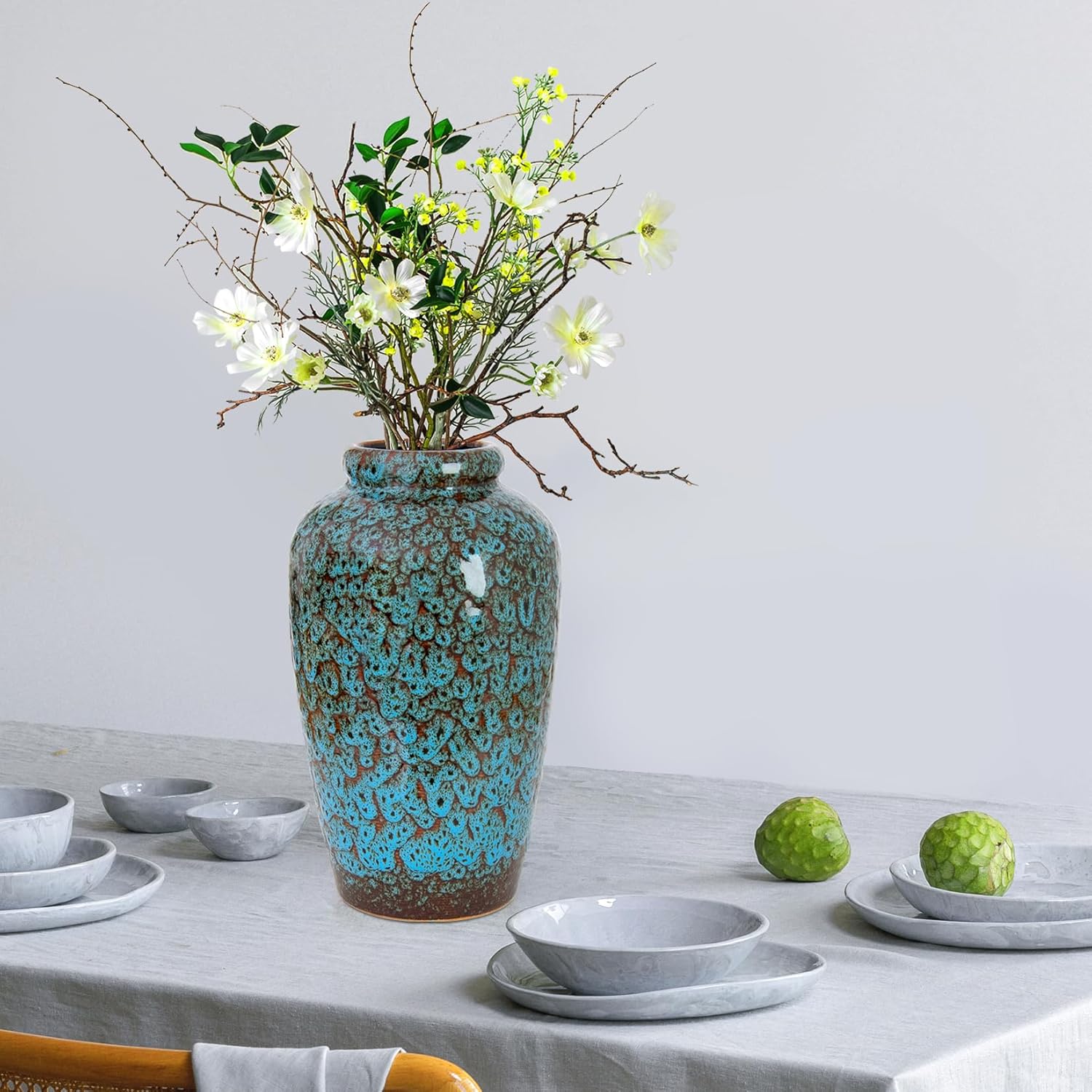 Unique Ceramic Flower Vase, Modern Home Decor for Living Room, Tables, Shelves & Enterways,11Inch Tall Glaze Blue Vase Gift for Housewarming, Wedding, Birthday - Image 8