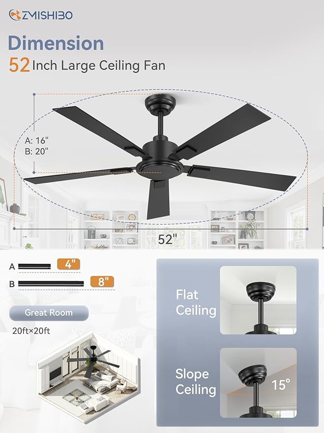 Ventilador de Techo 52 Pulgadas Sin Luz Con Control Remoto 6 miniatura 5