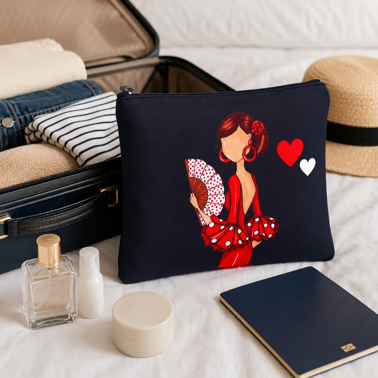 Beauty case/Astuccio “Pepa” con ballerina di flamenco – design double face – 22x17 cm – impermeabile – borsa da toilette donna o da viaggio