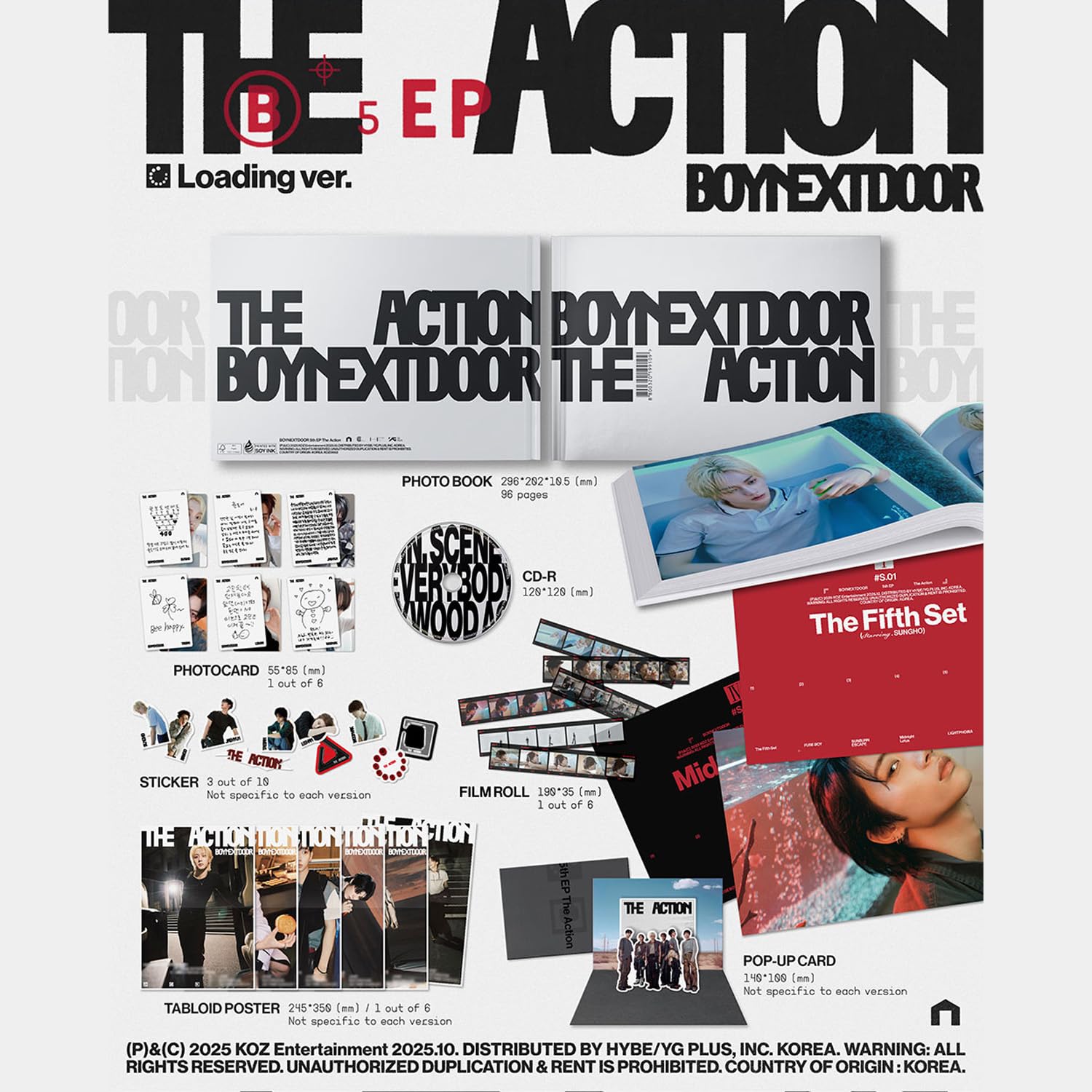 BOYNEXTDOOR - 5th EP Album [The Action] (Loading Ver.) Photo Book R + Sticker + Tabloid Poster + Film Roll + Pop-Up Card + Gift