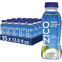 ZICO 100% Coconut Water, 13.5 fl oz Bottles Pack of 15 | Natural Electrolyte Hydration, No Added Sugar, Single Ingredient, Refreshing Sports Drink Alternative