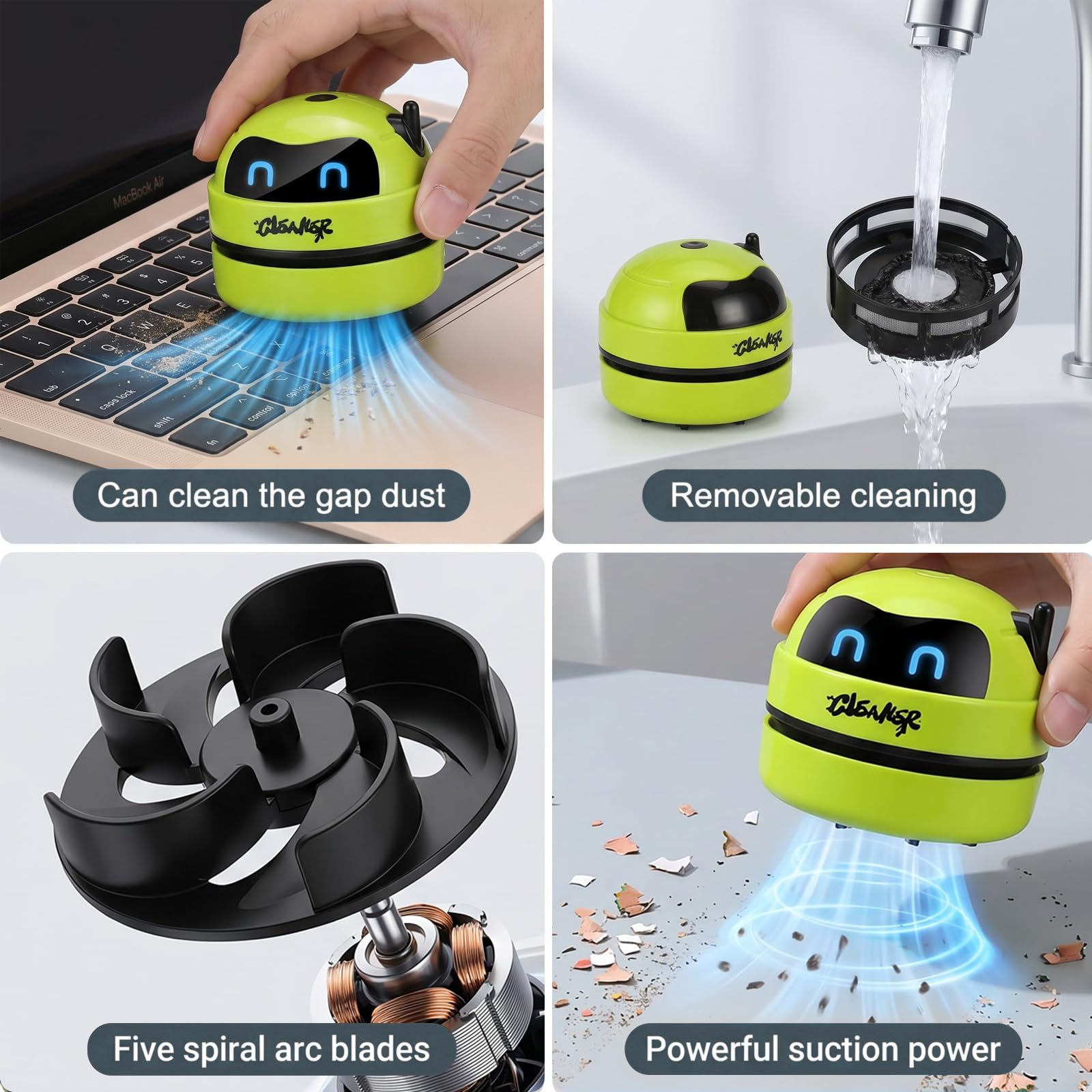 Tischstaubsauger mit 3-stufiger Saugkraft, USB Wiederaufladbar Mini Tischsauger, Hohe leistungsstarker Kabellos Staubsauger mit 40 Min Laufzeit, für Desktop, Tastatur, Büro, Auto