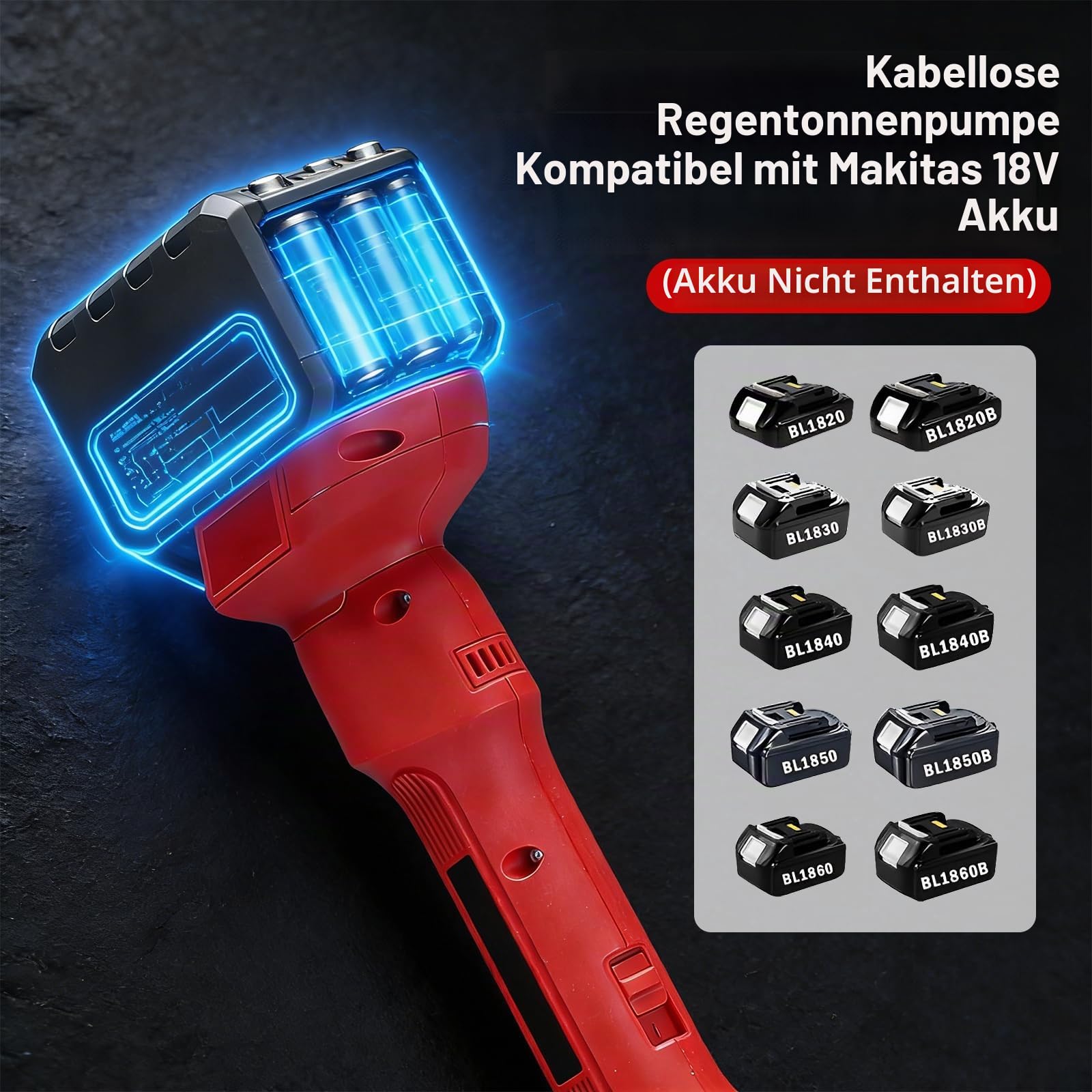 Akku Regenfasspumpe Kompatibel mit Makita 18V Akku (Ohne Akku) | Akku Regenfasspumpe Wasserpumpe, Tragbare Sumpfpumpe, Fördermenge 35 L/h, 5M Förderhöhe, Für Pool/Garten/Teich/Wohnmobil/Boot