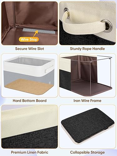 Miniatura 6 de BALEINE Contenedores de Almacenamiento de Tela para Estantes, Cestas de Almacenamiento de Lino para Organizar, Contenedores Decorativos de