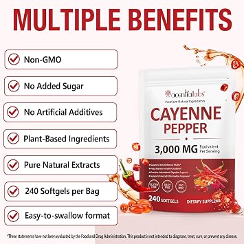 Cayenne Pepper Softgels with Beetroot, Hawthorn, Grape Seed, and Turmeric – Infused with Vitamins D3, K2 & E – Supports Circulation, Leg Health, and Heart Function – 240 Softgels