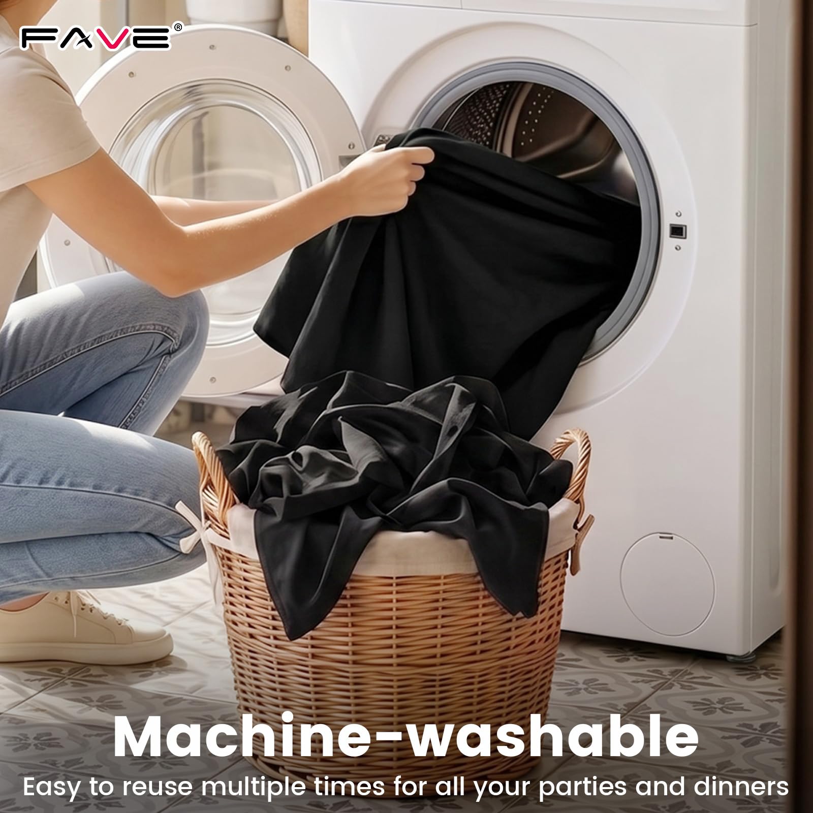 FAVE Lot de 6 Nappes Extensibles Noir pour Table Rectangulaire 183 cm