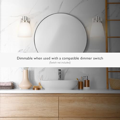 Miniatura 5 de Design House 589515 Atkinson - Lámpara de pared con forma de campana de vidrio esmerilado para pasillo, baño, vestíbulo, dormitorio, níquel satinado
