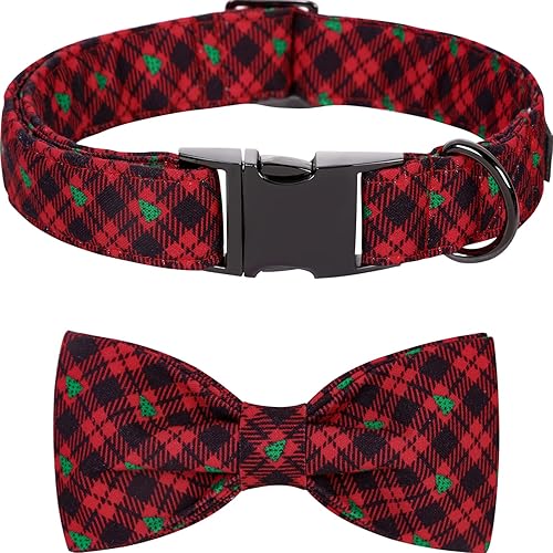Lionet Paws Collar de Navidad para perro con corbatín, collar de lazo para perro con hebilla de metal para perros, collar ajustable y cómodo para