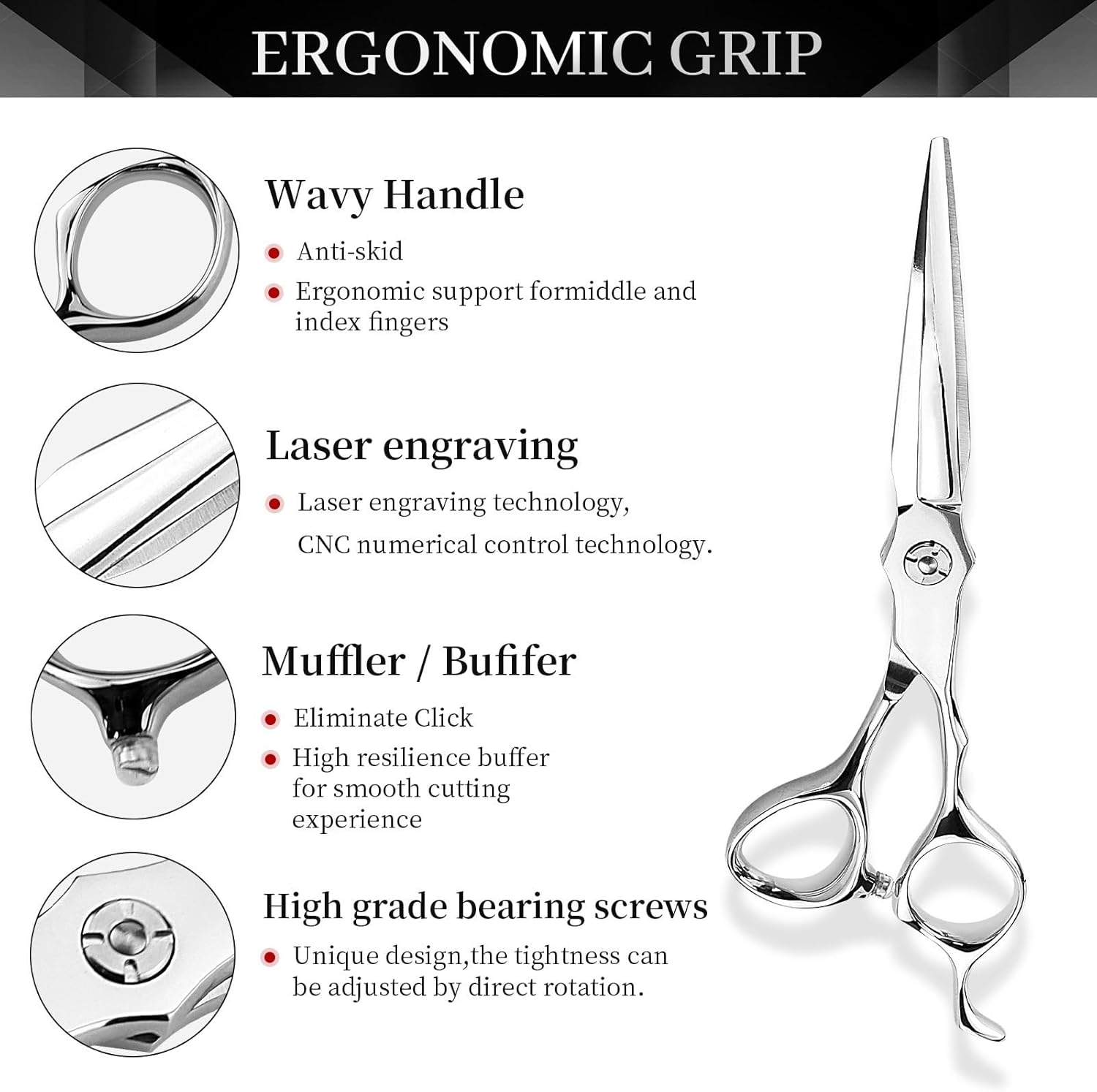 Hair Cutting Shears, 6 Inch Hairdressing Scissors Japan 440C Silver Professional Hair Scissor Salon Hair Cutting Shears Barber Shop Thinning Shears