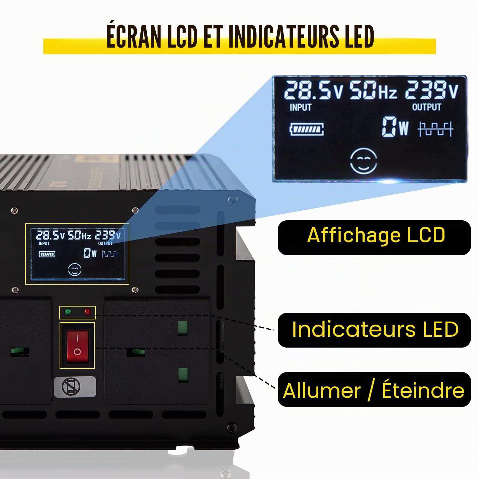 VEVOR Onduleur à Onde Sinusoïdale Modifiée, 2000 W DC 24 V à AC 240 V Onduleur en Alliage d'Aluminium avec Télécommande, Transformateur de Tension pour Appareil Électriques Voiture Ordinateur