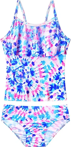 Girls Tankini Swimsuit 2-Piece Ruffle Bathing Suits UPF50+ Kids Beach Sport Swimwear Sets