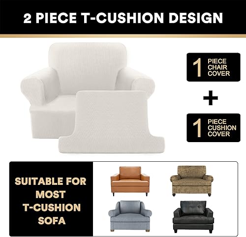 Miniatura 4 de PrinceDeco Fundas elásticas para sillón de 2 piezas, fundas de sofá para sillas con cojines en forma de T, fundas suaves para sillón, fundas de