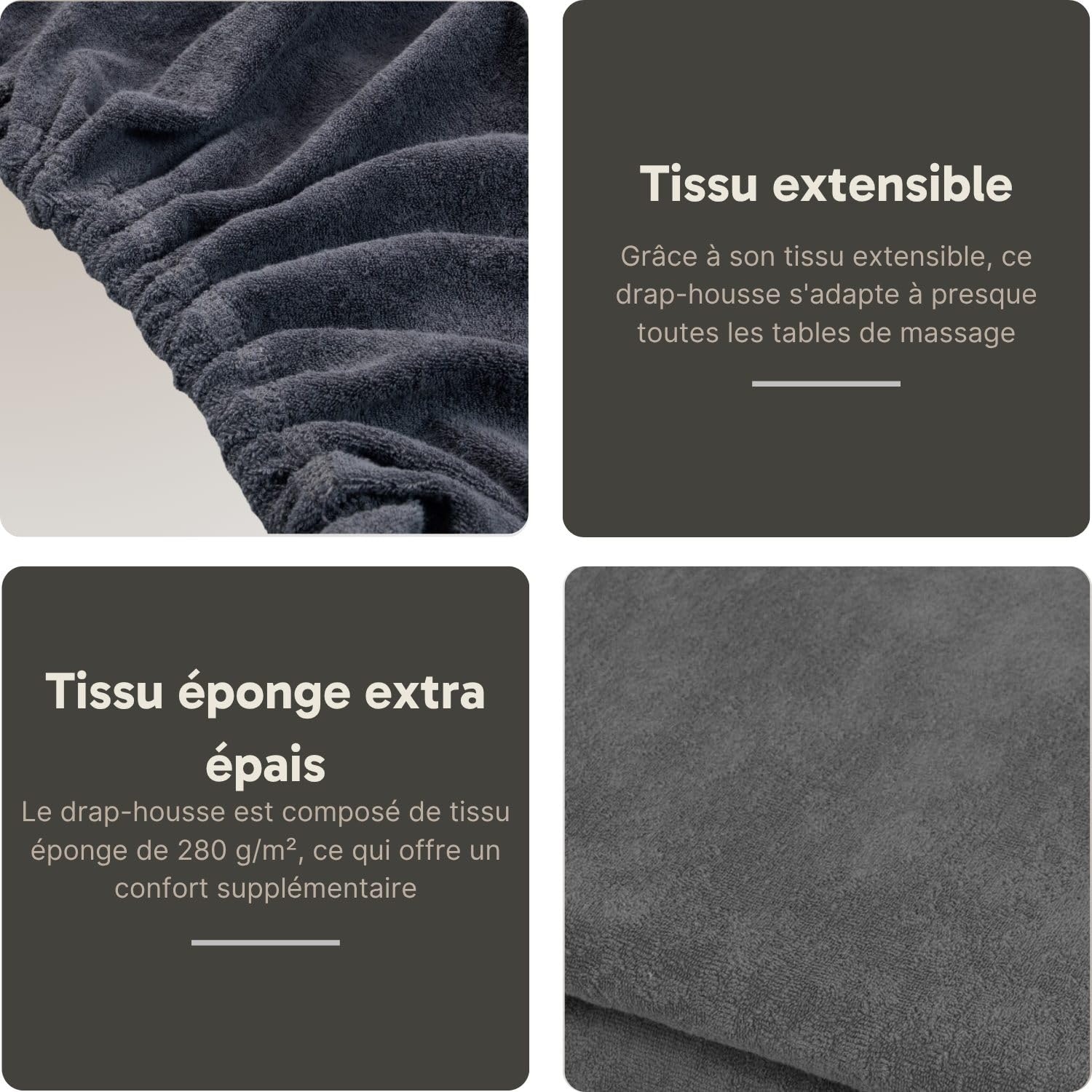 Funda para Camilla de Masaje sin Agujero Cara Oeko Tex 100 63cm x 71cm x 185cm - 192cm Gris