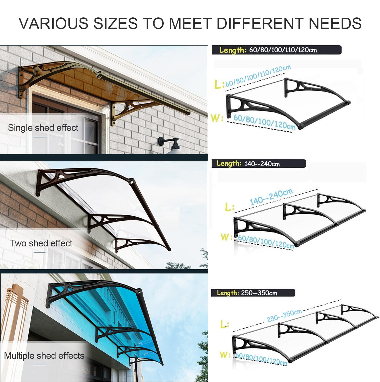 Blue Door Canopy - Copertura per tetto in policarbonato per protezione da pioggia/neve, per ingresso esterno, resistente ai raggi UV, 80 x 280 cm, per case e aziende