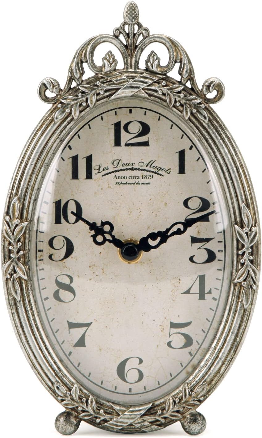 Vintage Table Clock, Silent Non-Ticking Battery Operated Desk Shelf Mantel Small Metal Clock for Living Room Decor - Retro Silver