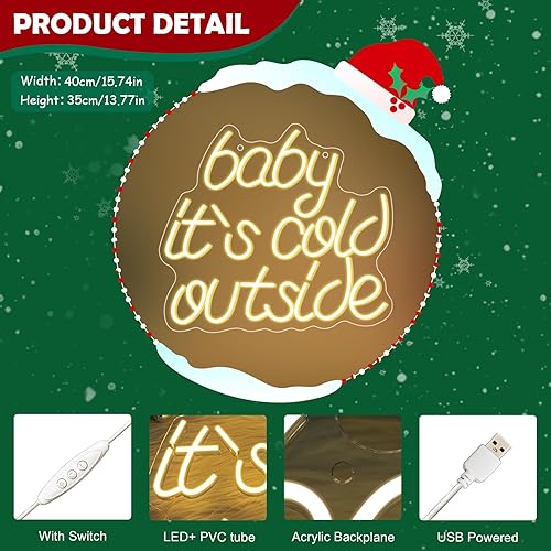 Miniatura 5 de Looklight Letrero de neón de Navidad "Baby It's Cold Outside" para decoración de pared, luces LED para bar, fiesta, habitación, tienda, ventana,