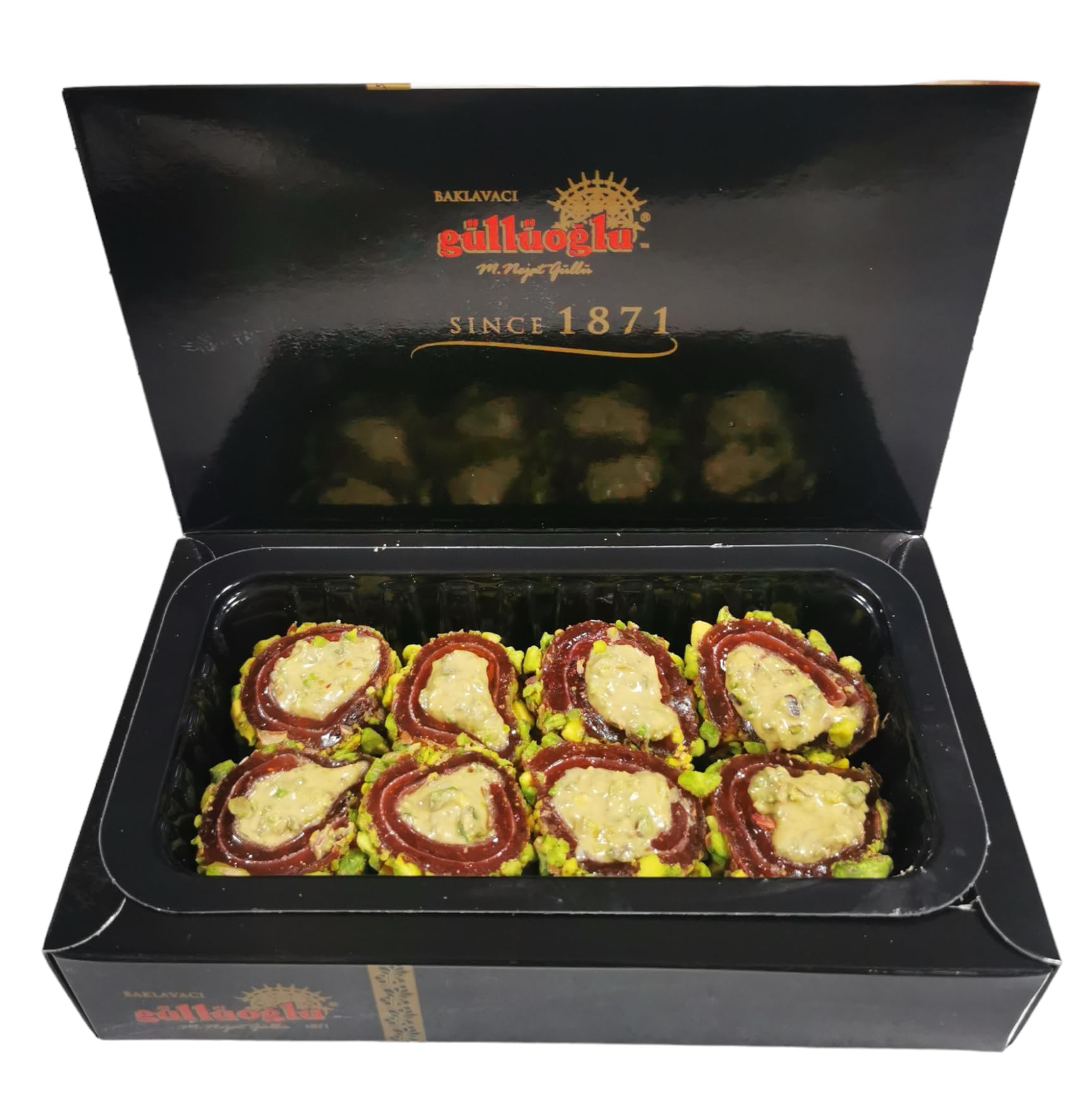 Gulluoglu Gourmet Delight Series: Cherry-Pistachio Turkish Marshmallow Delight with Hazelnut Cream - 8 Pieces, 250g / 8.8oz (Pack of 1), Freshly Shipped Daily from Istanbul, Turkey