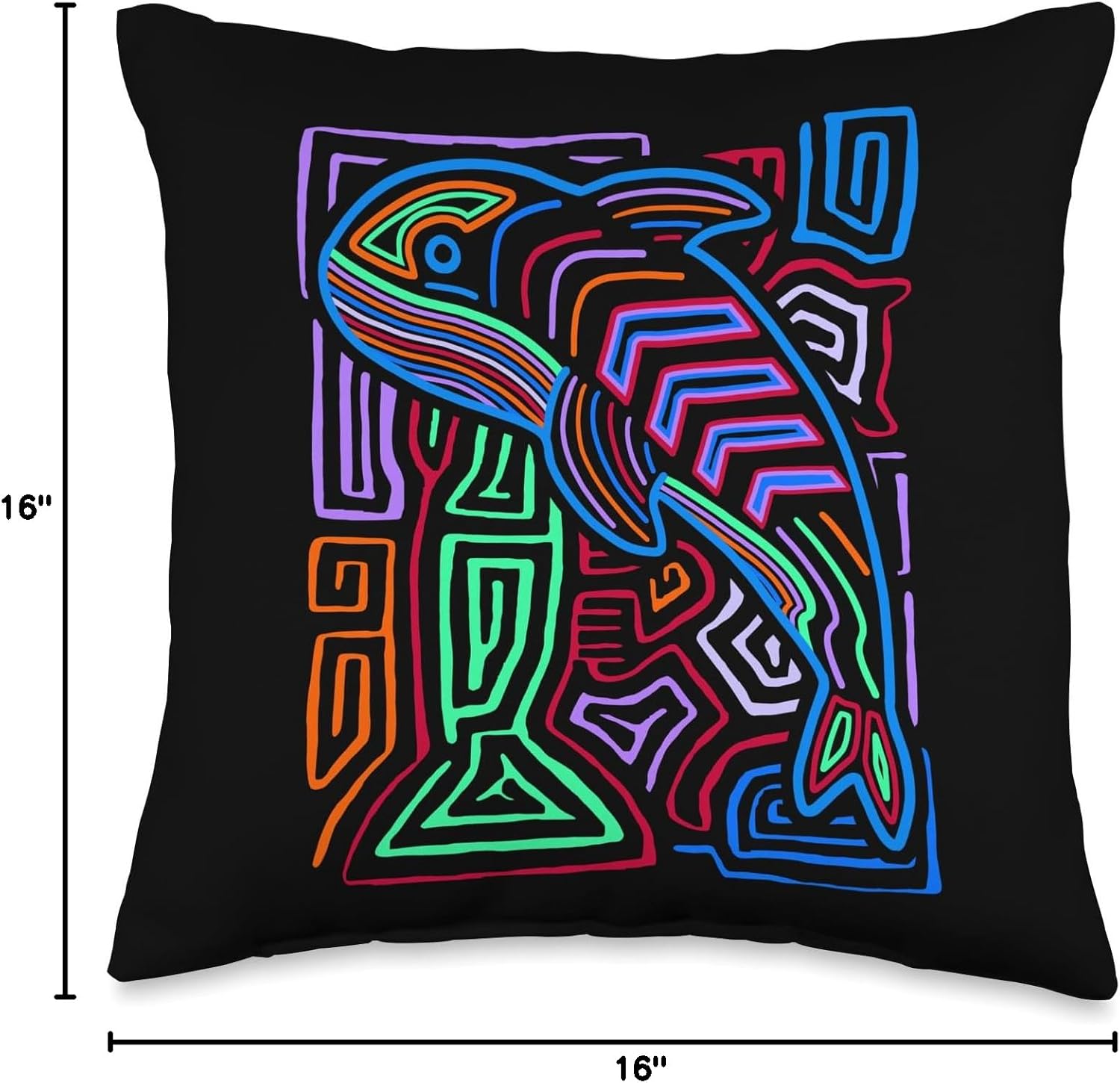 Orca Killer Whale Mola Art by Panama Kuna Tribe Throw Pillow