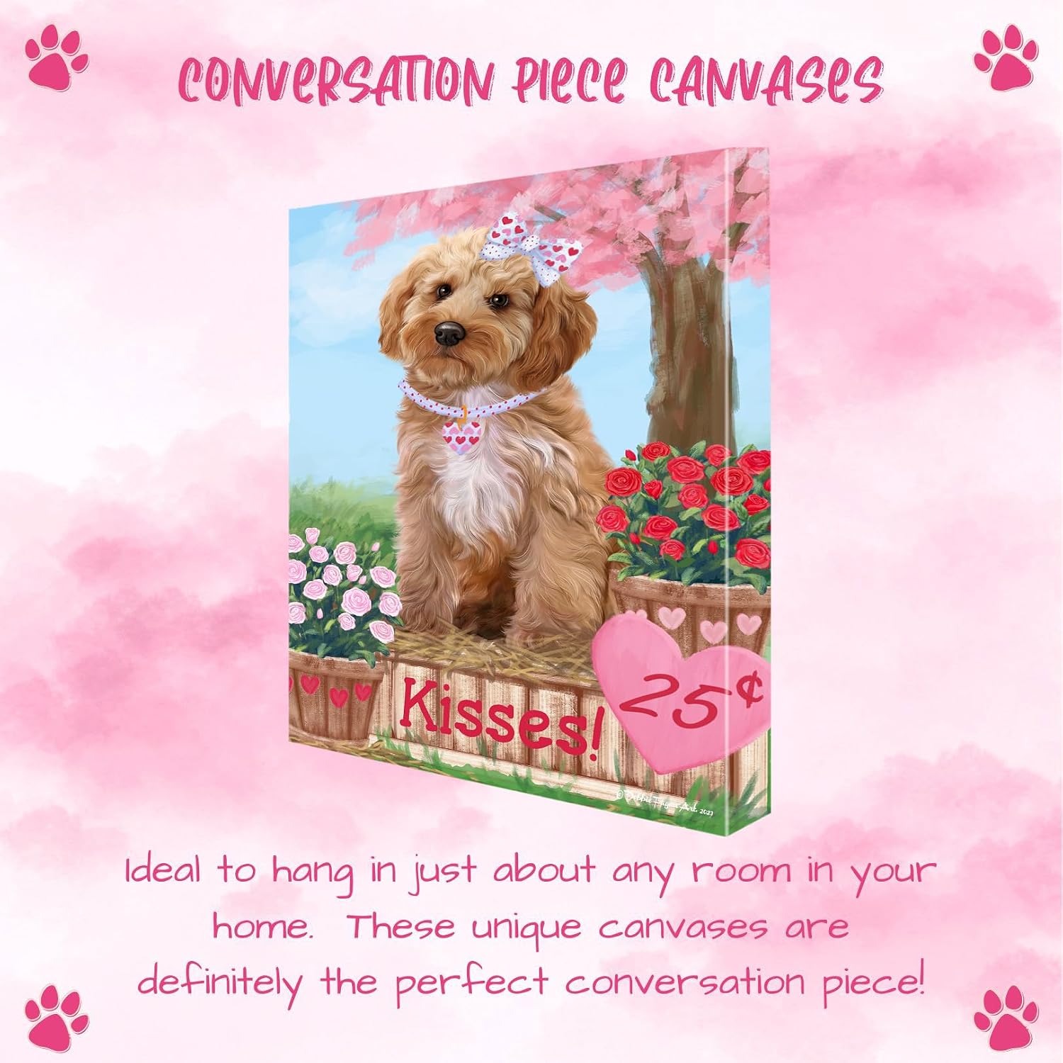 Rosie with Cockapoo Dogs Canvas Wall Art - Premium Quality Ready to Hang Room Decor - Black Floating Framed 16" x 16"