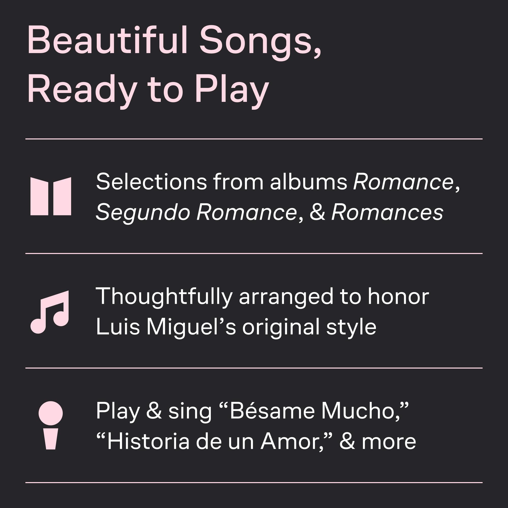 Luis miguel piano, voix, guitare: Selections from Romance, Segundo Romance, and Romances
