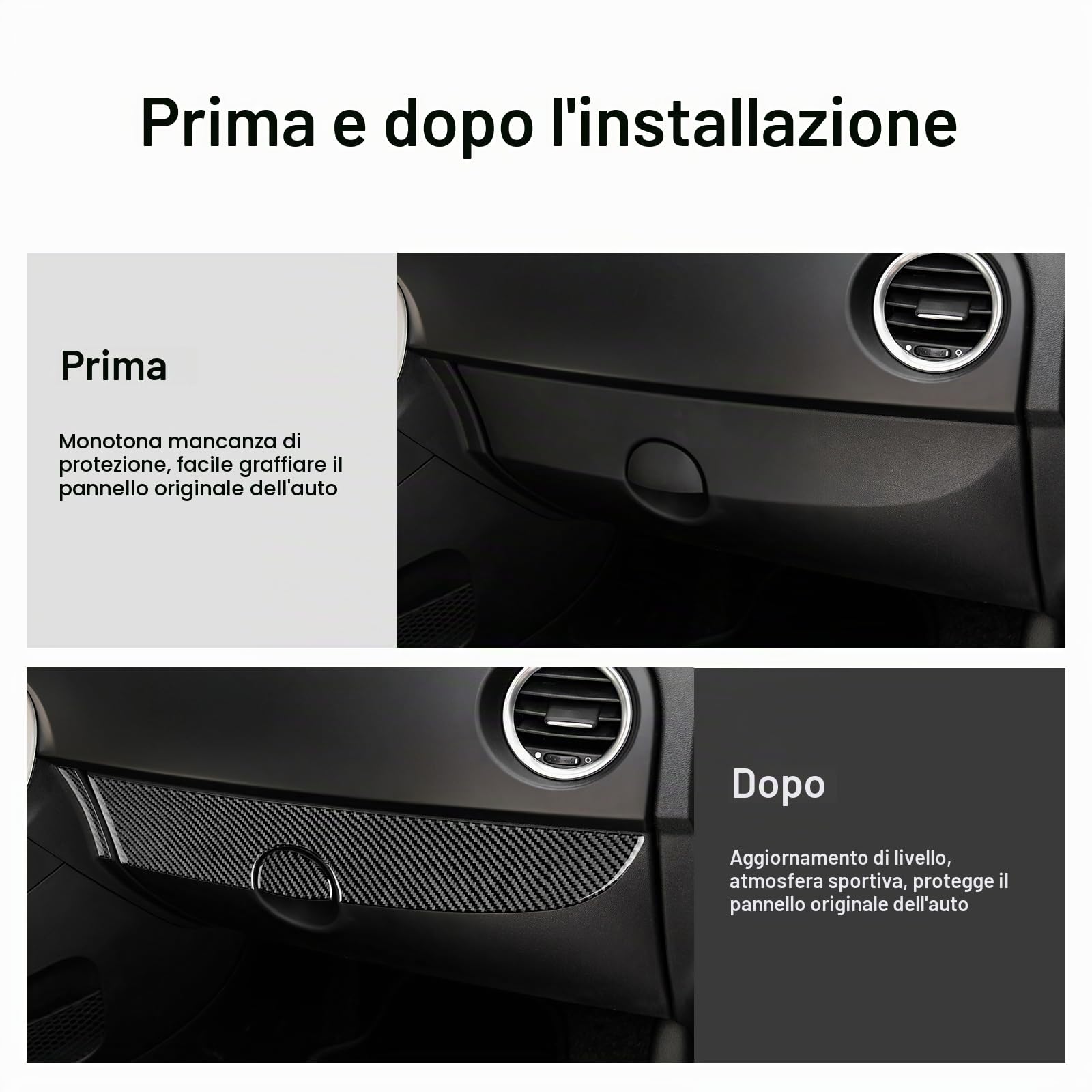 KUNGKIC Per Fiat 500 2011-2023 Abarth 595 2016-2023 Auto Passeggero Guanto Scomparto Trim Sticker Storage Box Cover Trim Fibra di carbonio Accessori Interni Regalo (Nero)