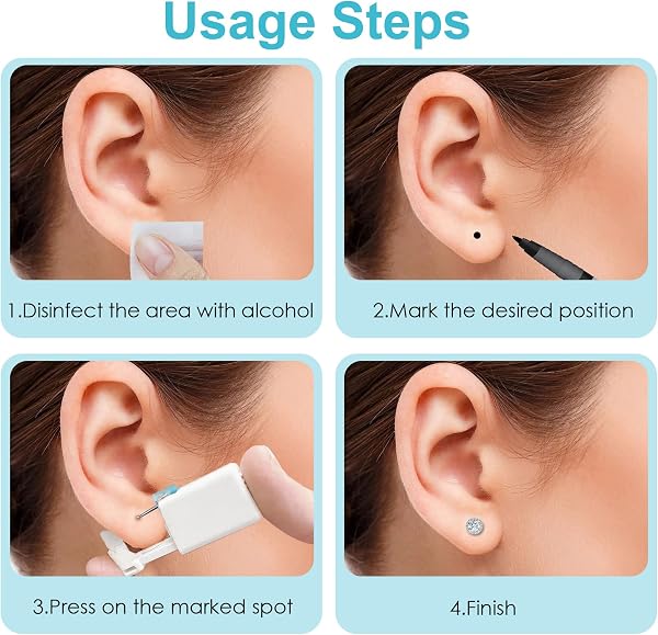 jetables Blanc de sécurité d'oreille Corps Nez lèvres nombril Piercing Gun Pierce Outil de Poinçonnage kit de beauté avec 2 Goujons d'oreille en Acier Inoxydable (2 pcs) - 5