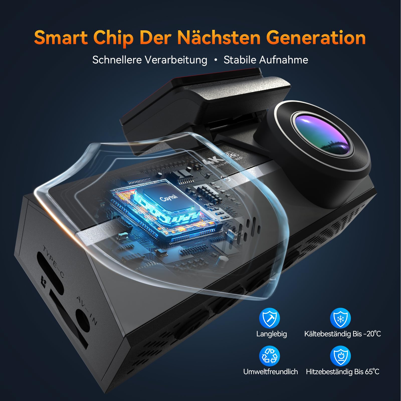 Dashcam Auto Vorne Hinten 4K+2K mit 64GB Speicherkarte, WLAN Dashcam mit Rückfahrkamera, 24H Parküberwachung, WDR Nachtsicht, 170° Weitwinkel, 3,2" Display, G-Sensor, Loop-Aufnahme