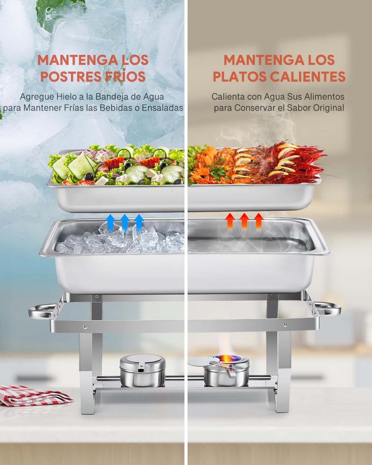 Wilprep Juego de 6 Calentadores de Comida para Buffet, Acero Inoxidable 9L con Bandeja de Calefacción, Chafing Dish para Catering, Fiestas y Eventos (6pcs)