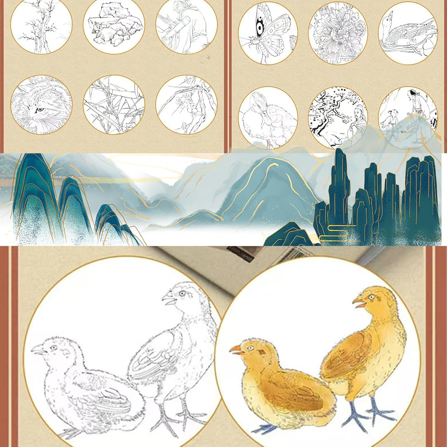 Chinese Painting White Drawing Copying Album, Tracing Writing Practice Paper Workbook, Beginner Chinese Painting Copybook, for Chinese Characters Writing Practice with Brush (Style 5)