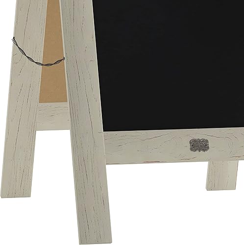 Vista 121 de Pizarra rústica vintage de madera gris con marco en A, pizarra para acera, tamaño grande, 40 x 20 pulgadas, tablero de sándwich resistente, tablero