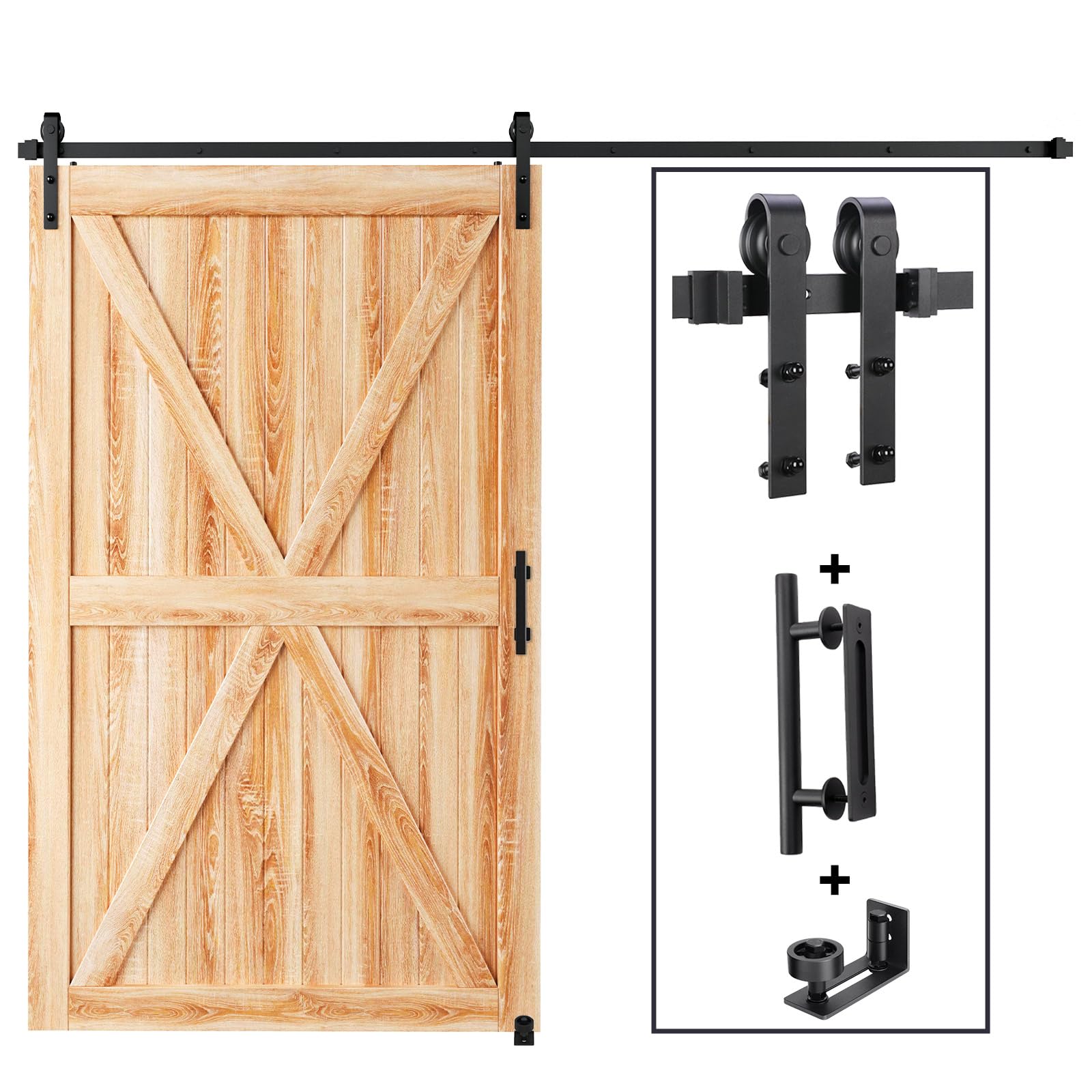 EaseLife 10 FT Sliding Barn Door Track and Handle Hardware Kit,Basic J Pulley,Slide Smoothly Quietly,Easy Install (10FT Track Kit for 54"~60" Wide