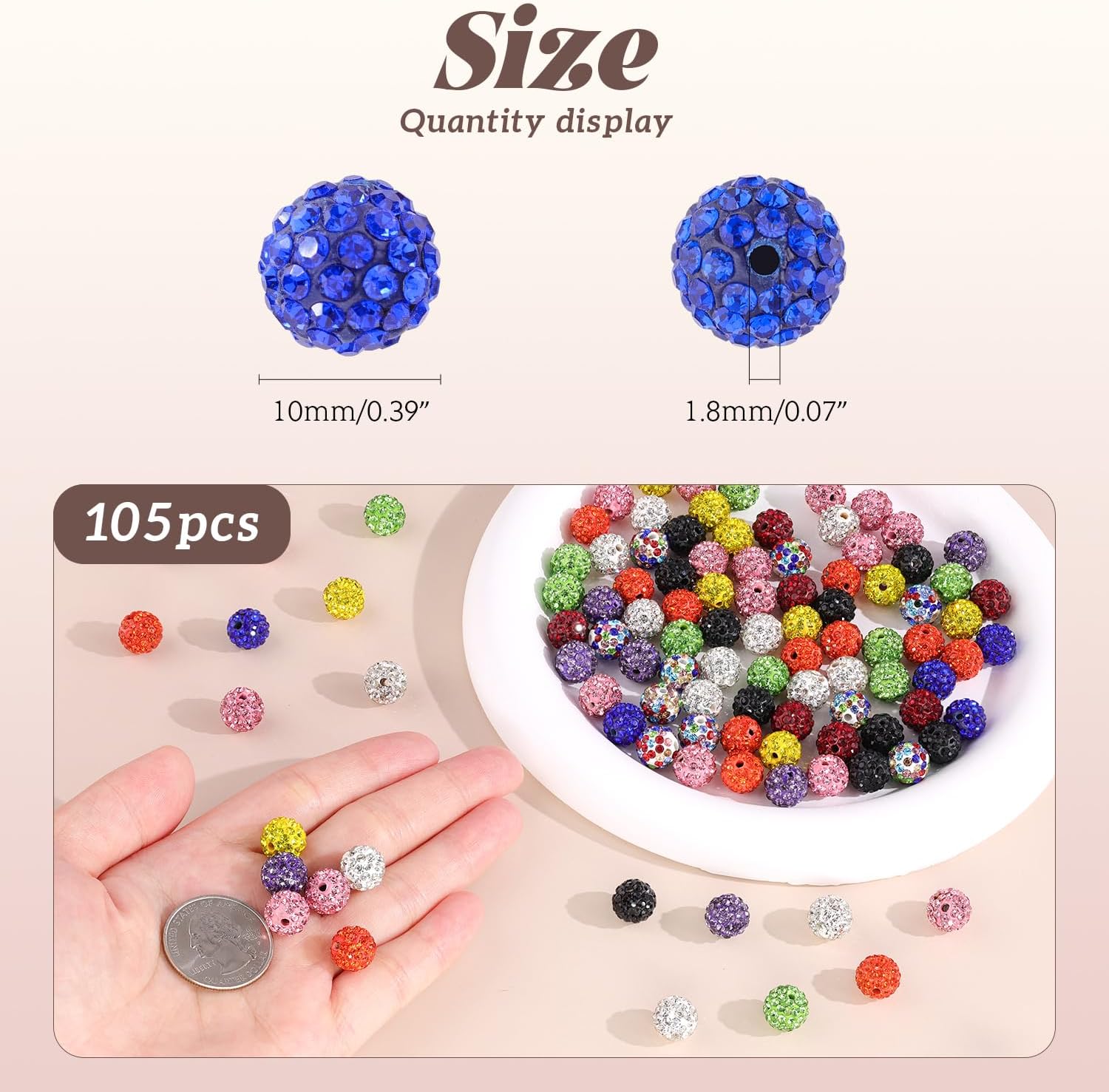 105pcs 10mm Rhinestone Beads for Jewelry Making, Dark Green Shiny Round Disco Ball Beads Bulk, Sparkle Crystal Clay Christmas for Bracelet Baseball Necklace Earring Crafting and DIY - Image 4