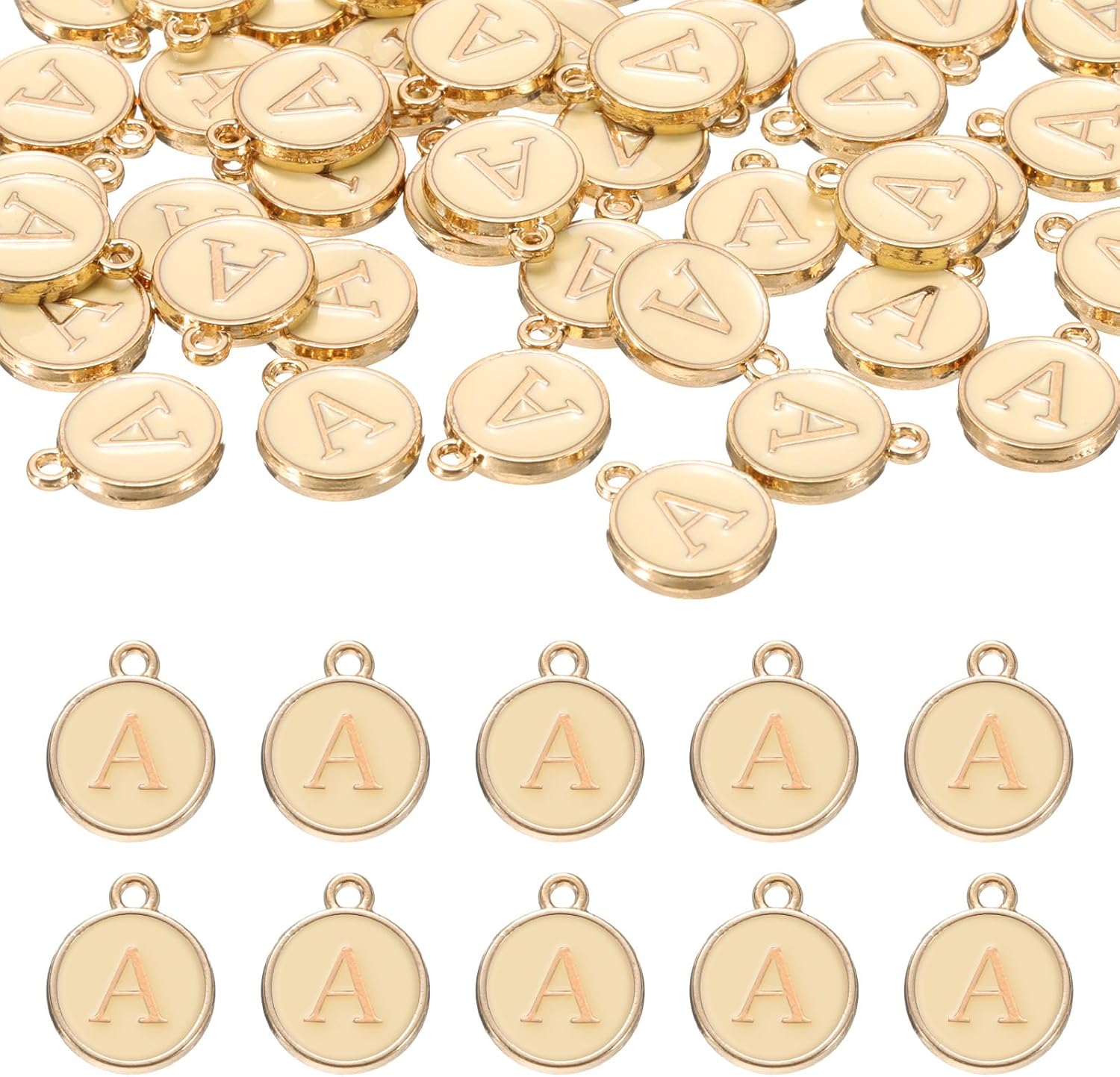 uxcell 52pcs Letter Charm, Enamel Letter Pendants, Alphabet A Pendants Double Sided Beads Charm for DIY Bracelet Necklace Pendants Earring Jewelry Making, Champagne Gold