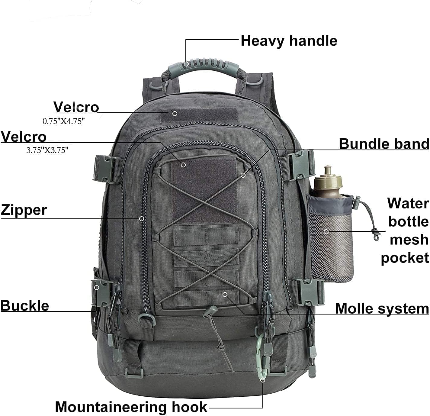 Expandable 40-64L Military Tactical Backpack 3 Day Bag Hiking Gym Sport Camping - Image 4