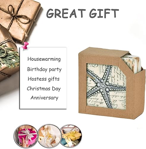 Miniatura 7 de Juego de 4 posavasos de playa para bebida, náuticos absorbentes, para inauguración de la casa, para inaugurar la casa, cuadrados de resina, base de