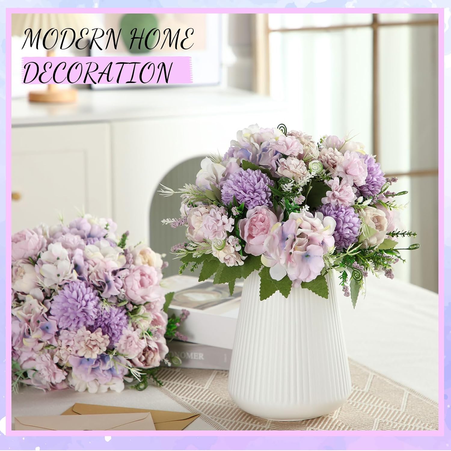 Tigeen Artificial Flowers Artificial Peonies Silk Flowers Faux Peony Fake Peony Silk Hydrangea Bouquet for Wedding Table Centerpiece Floral Vase Decor(Purple,24 Bundles) - Image 4