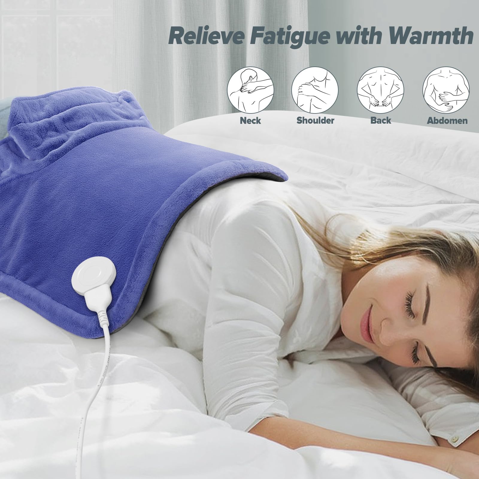 Almohadilla térmica para cuello, espalda y hombros, alivio del dolor de calambres, regalos de Navidad para mujeres, hombres, madres y padres, 4 apagado automático, lavable a máquina, 6
