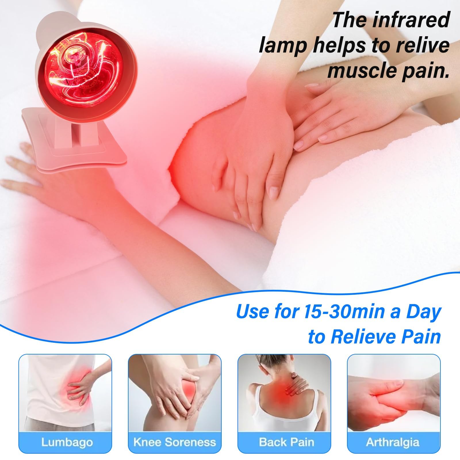 GOMETY Lampe infrarouge 150 W - Lumière infrarouge - 150 W - Avec minuterie et température réglable - Angle réglable - Pour fatigue musculaire relaxante - Utilisation à la maison